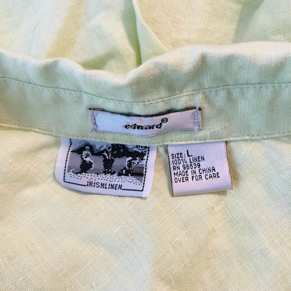 Edward Linen Collared Half Button 3/4 Sleeve Top L - image 3